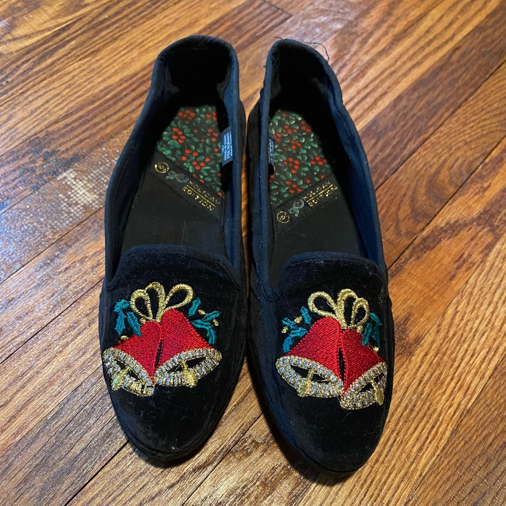Vintage Christmas bell velveteen shoes